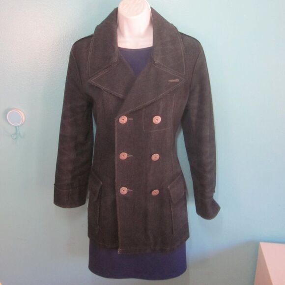G-Star Dark Blue Women’s Wool & Denim Pea Coat Size M - Picture 1 of 13